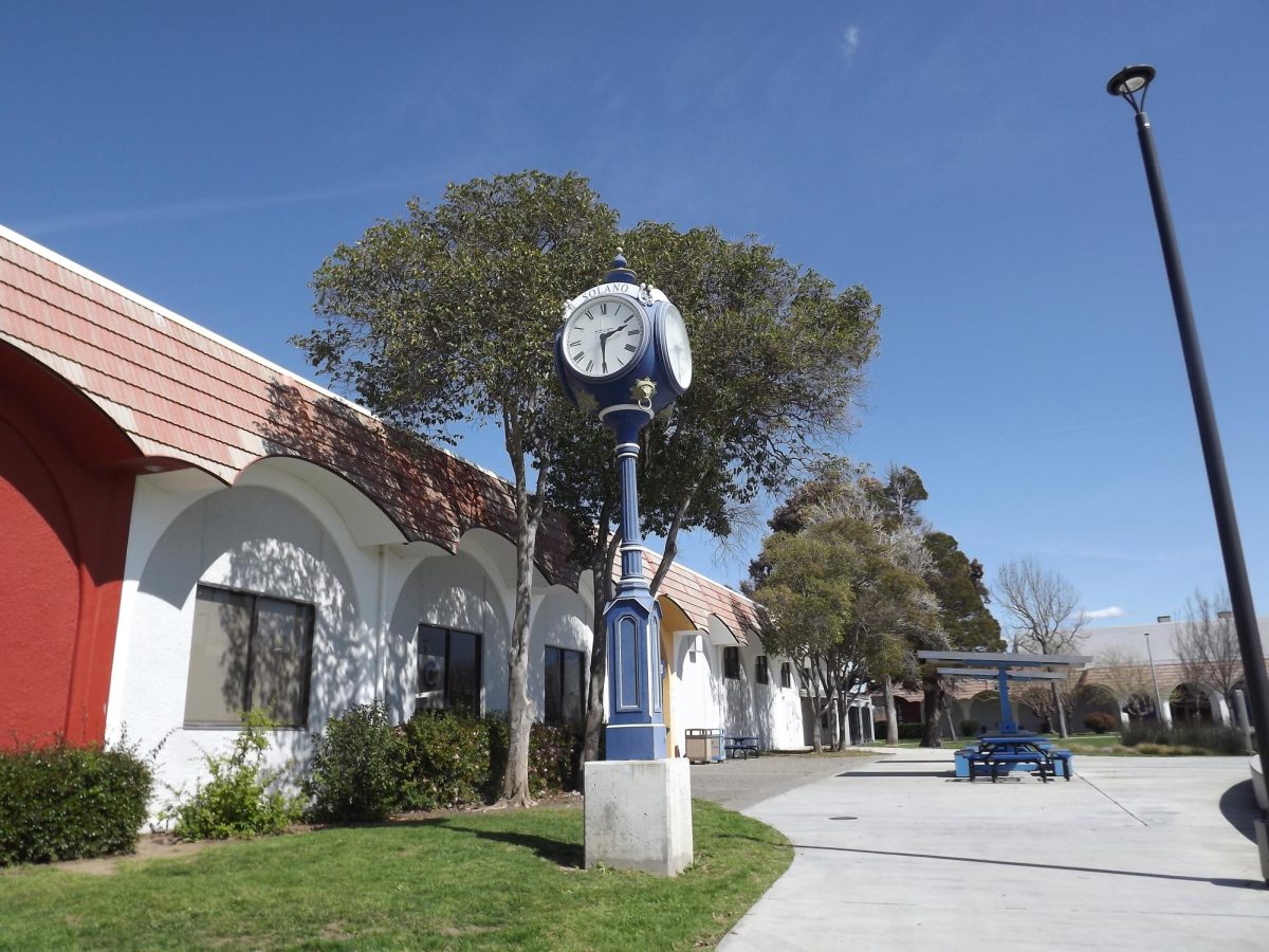 Time for Lunch: The clock tower stands outside the Cafeteria, a spot thats used to gather for events or to eat.